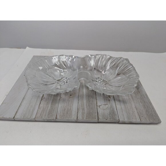 Mikasa Hibiscus Frost Divided 13” Crystal Serving Bowl Elegant, Candy Dish - Picture 1 of 7